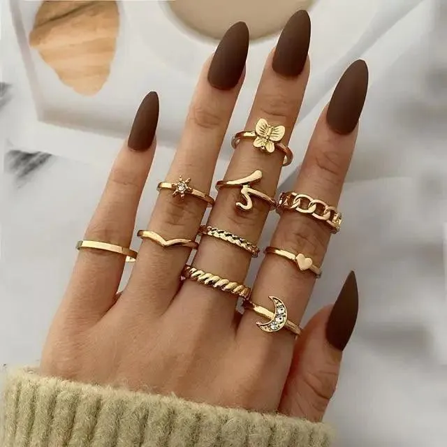 New Vintage Style Gold Midi Round Twist Rings Set For Women And Girls Ring Trendy Metal Knuckle Finger Rings Jewelry