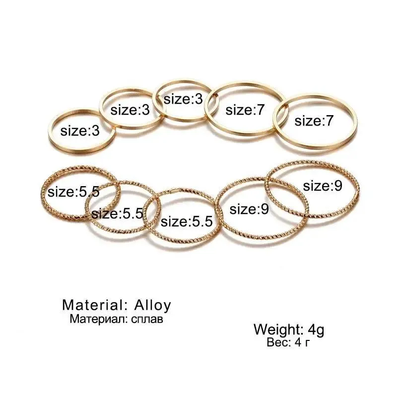 New Vintage Style Gold Midi Round Twist Rings Set For Women And Girls Ring Trendy Metal Knuckle Finger Rings Jewelry