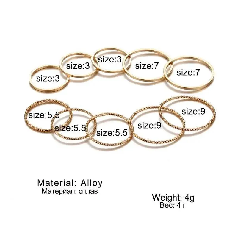 New Vintage Style Gold Midi Round Twist Rings Set For Women And Girls Ring Trendy Metal Knuckle Finger Rings Jewelry