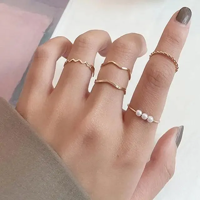 New Vintage Style Gold Midi Round Twist Rings Set For Women And Girls Ring Trendy Metal Knuckle Finger Rings Jewelry