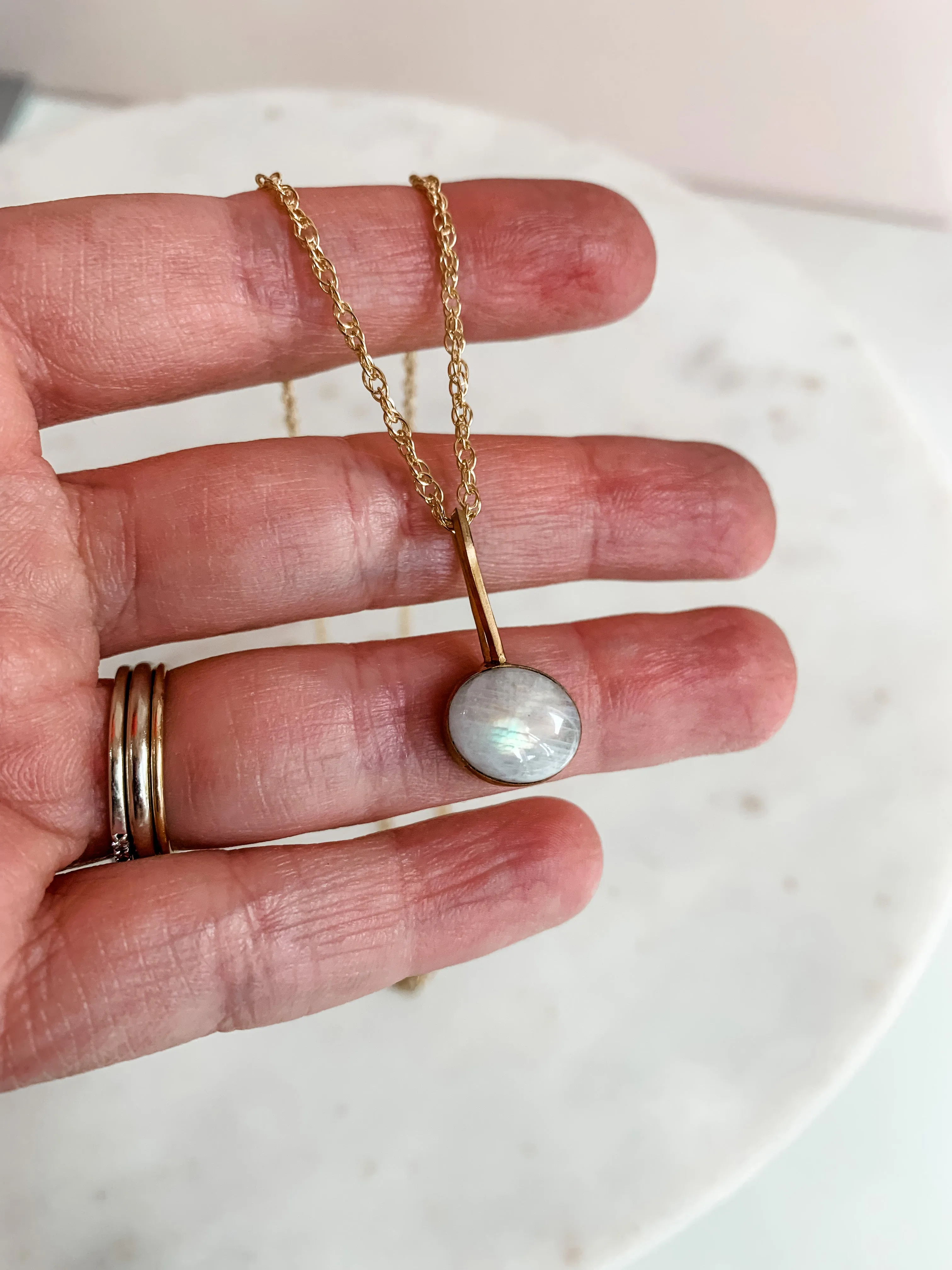 Offset Moonstone Dainty Necklace