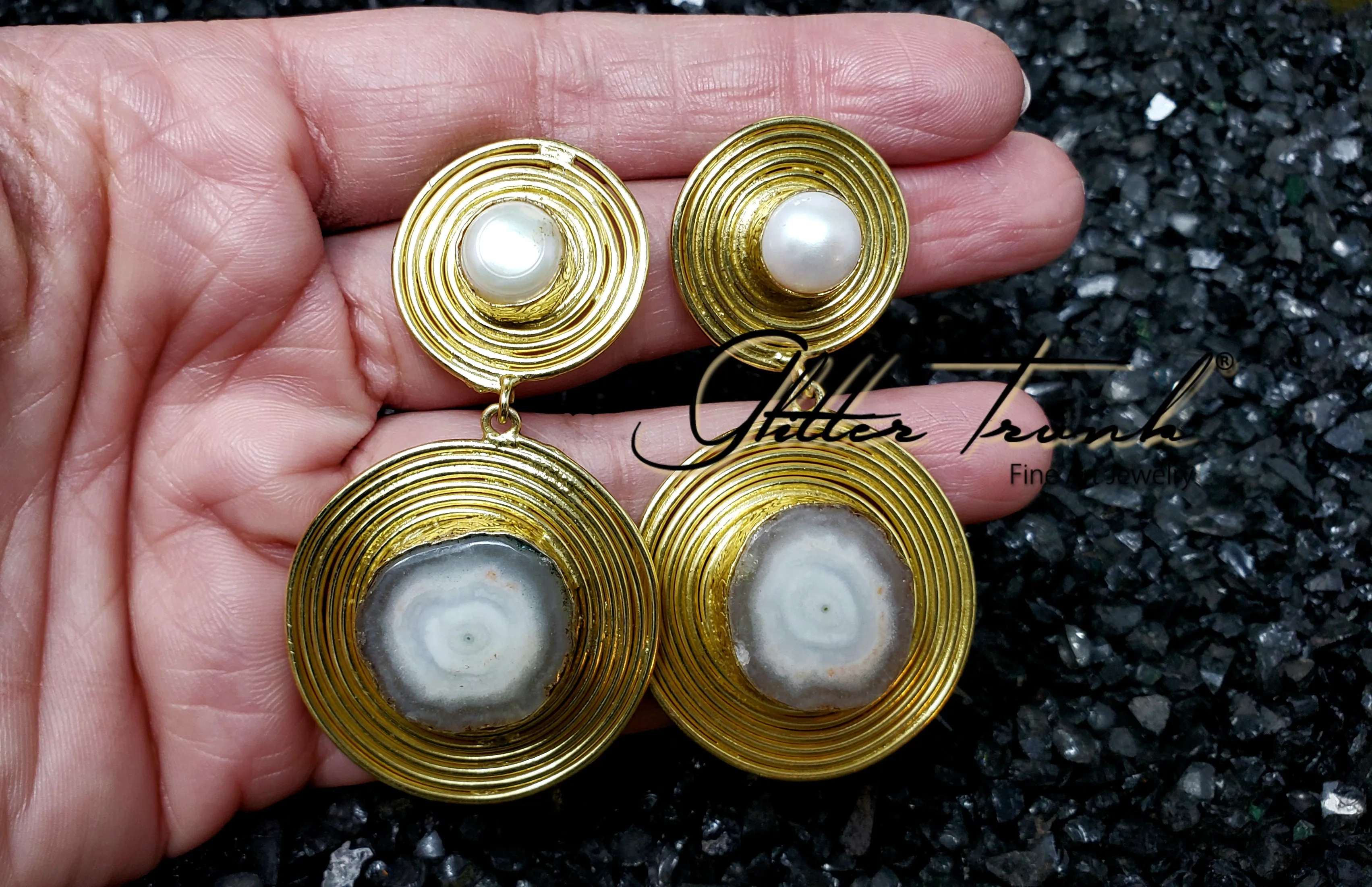 Olivia Pearl and Agate Statement Earrings