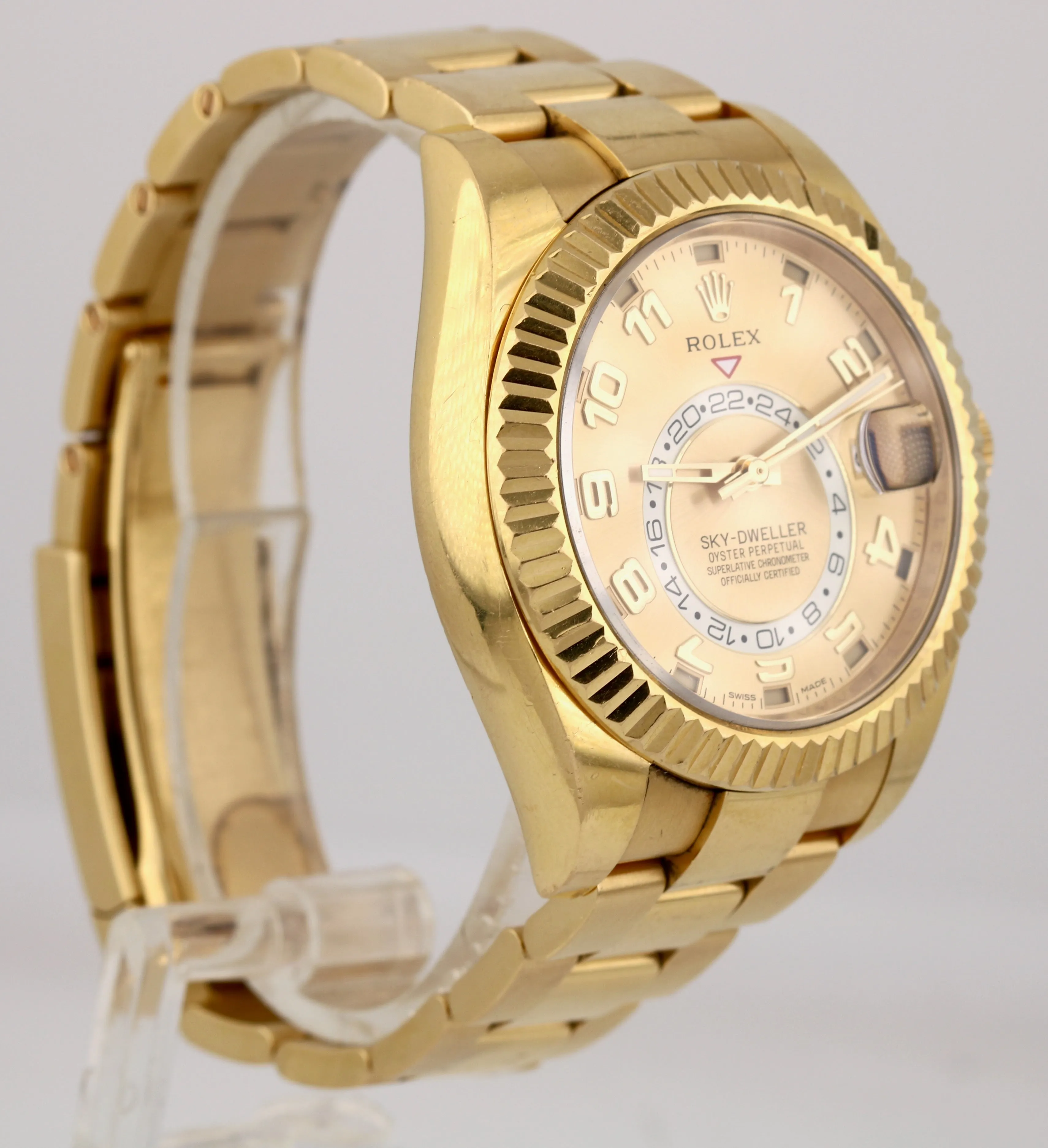 OPEN CARD UNPOLISHED Rolex Sky-Dweller Yellow Gold Champagne Arabic 326938 Watch