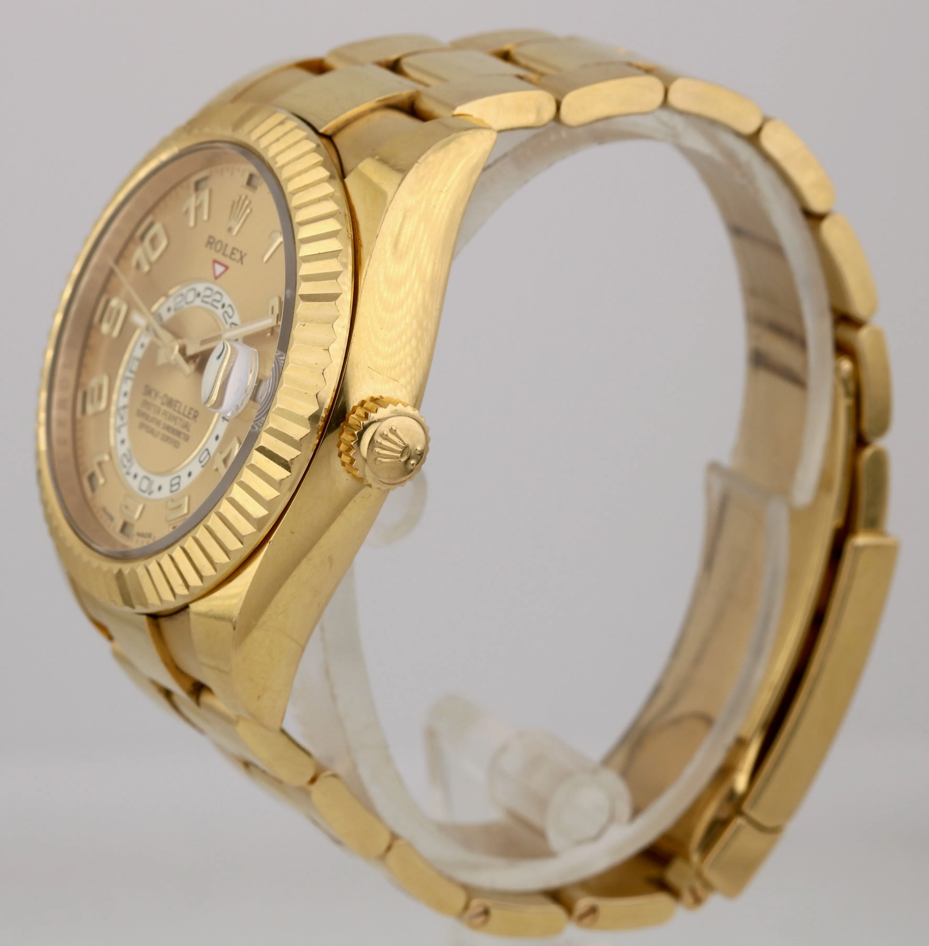 OPEN CARD UNPOLISHED Rolex Sky-Dweller Yellow Gold Champagne Arabic 326938 Watch