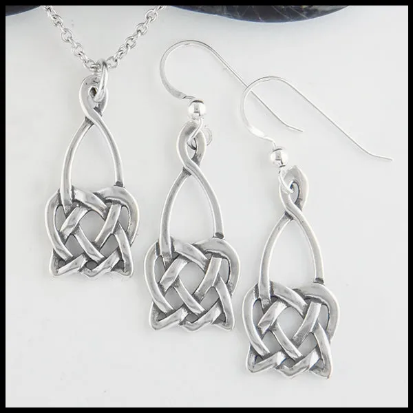 Open Heart Knot Earrings and Pendant Set