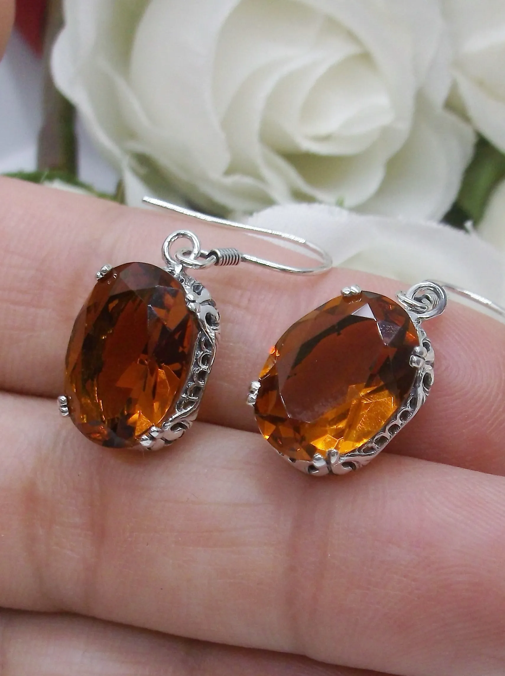 Orange Earrings, Cognac Crystal Edwardian Jewelry #E70