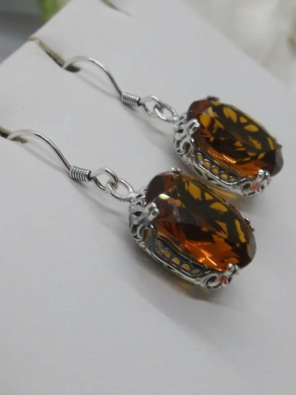 Orange Earrings, Cognac Crystal Edwardian Jewelry #E70