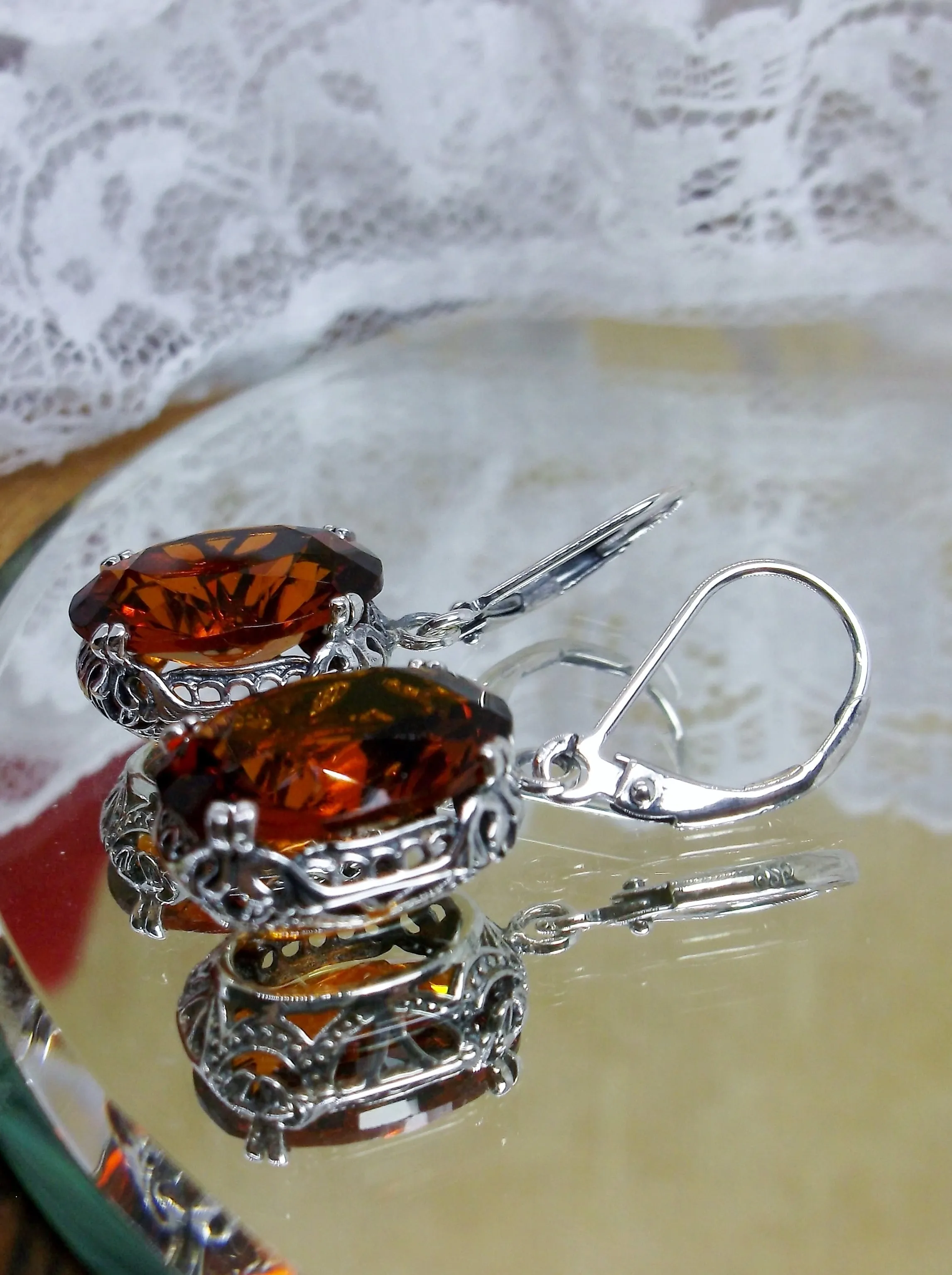 Orange Earrings, Cognac Crystal Edwardian Jewelry #E70