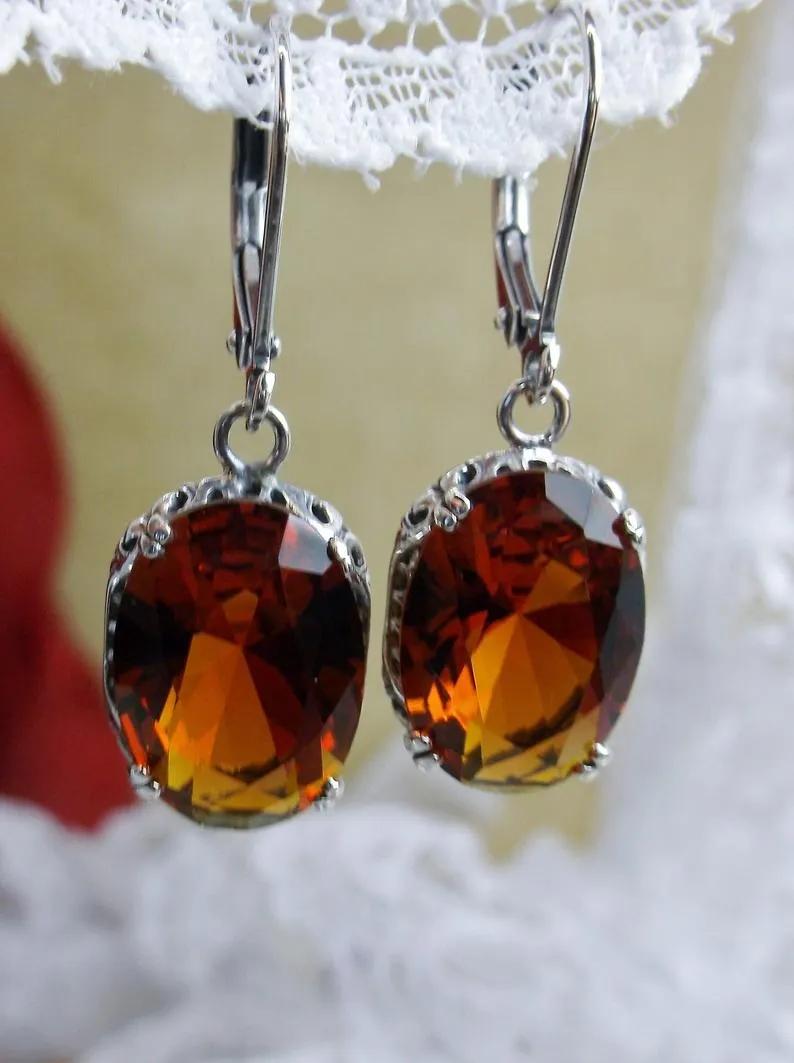Orange Earrings, Cognac Crystal Edwardian Jewelry #E70