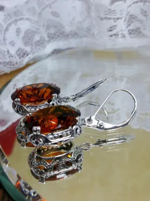 Orange Earrings, Cognac Crystal Edwardian Jewelry #E70