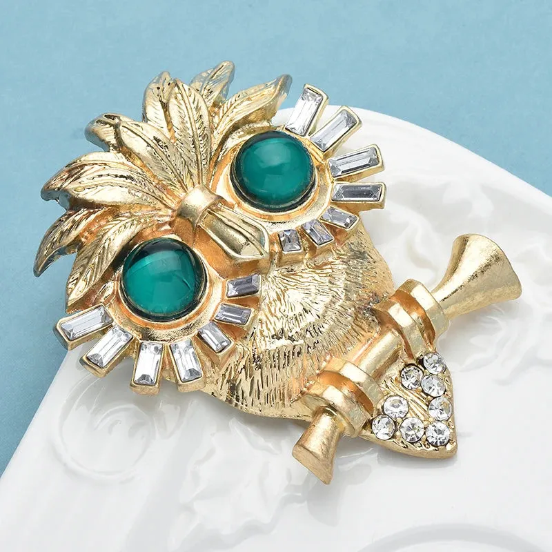 Owl Big Eyes Brooches Gold Color