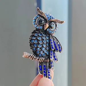 Owl Brooches Rhinestone Studded Blue Purple