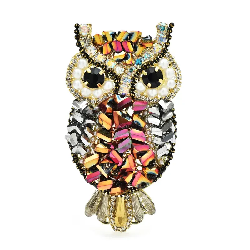 Owl Brooches Shining Beads