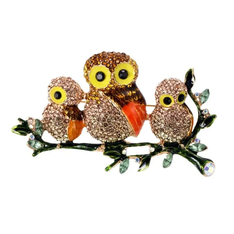Owls Multicolor Rhinestone Brooches