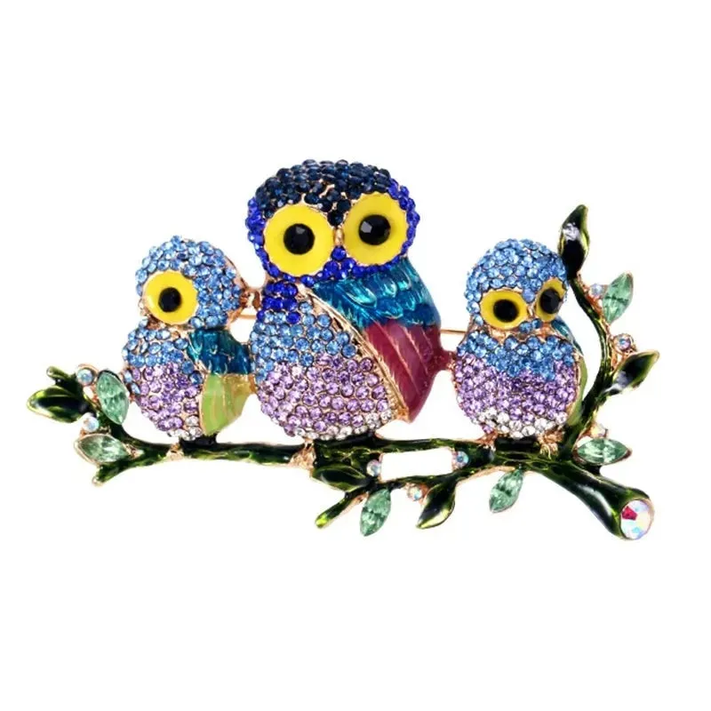 Owls Multicolor Rhinestone Brooches