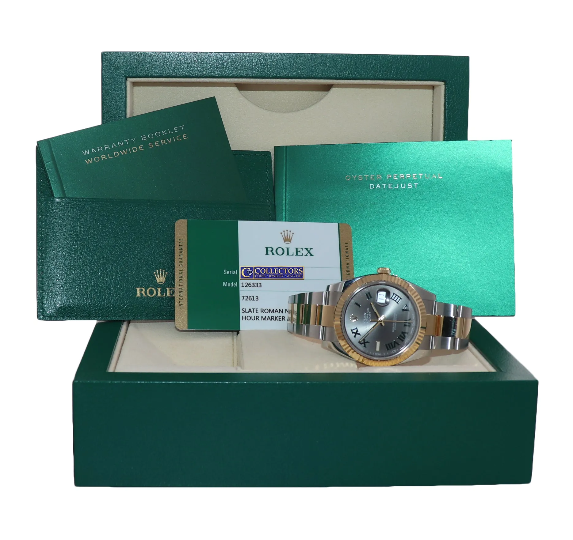 PAPERS Rolex DateJust 41 126333 Two Tone Yellow Gold Wimbledon Grey 41mm Watch