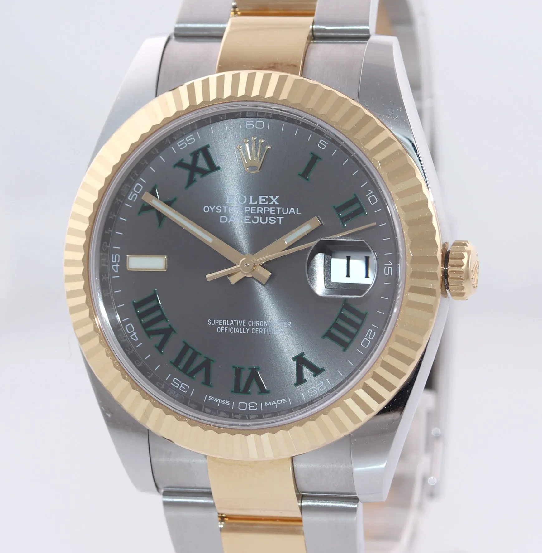 PAPERS Rolex DateJust 41 126333 Two Tone Yellow Gold Wimbledon Grey 41mm Watch