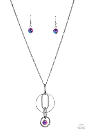 Park Avenue Palace - Multi - Oil Spill Bead Gunmetal Link Paparazzi Long Necklace