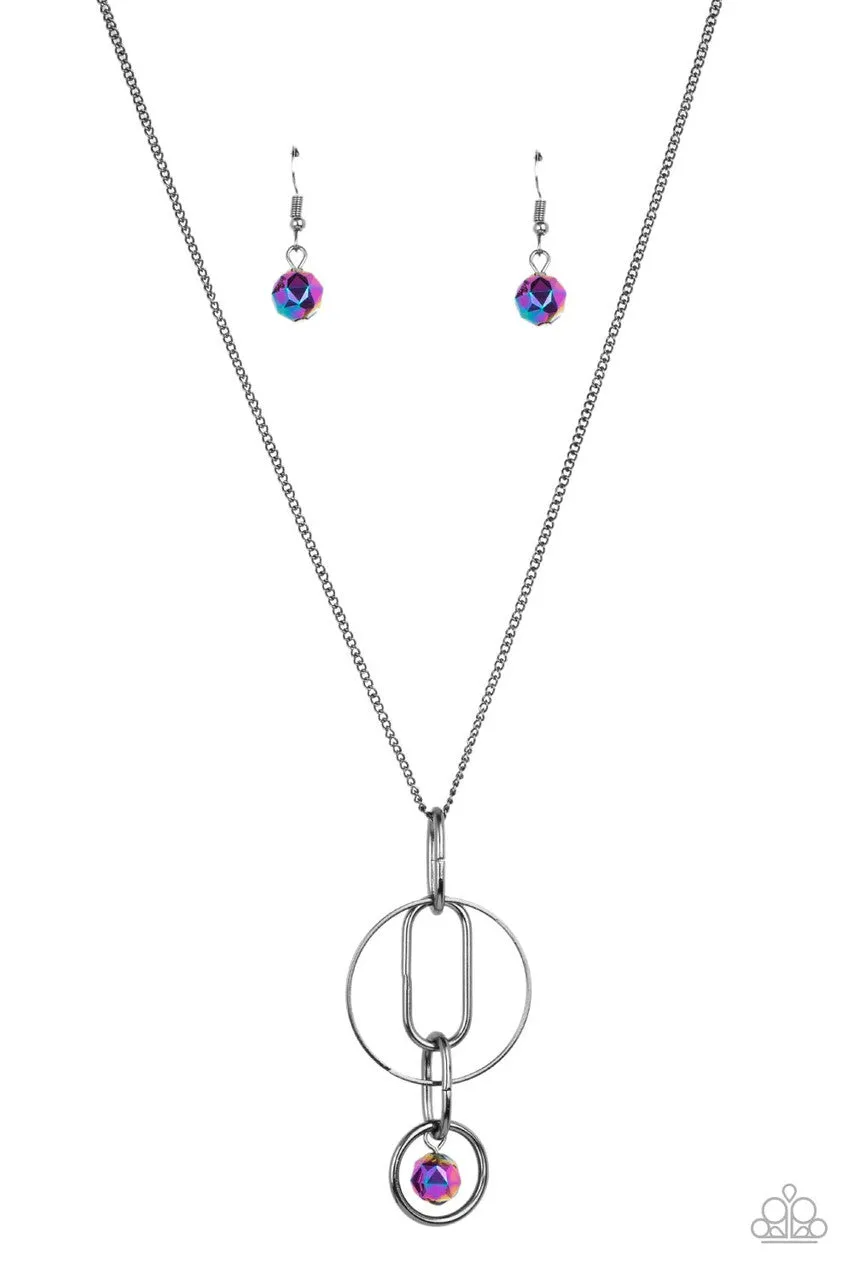 Park Avenue Palace - Multi - Oil Spill Bead Gunmetal Link Paparazzi Long Necklace