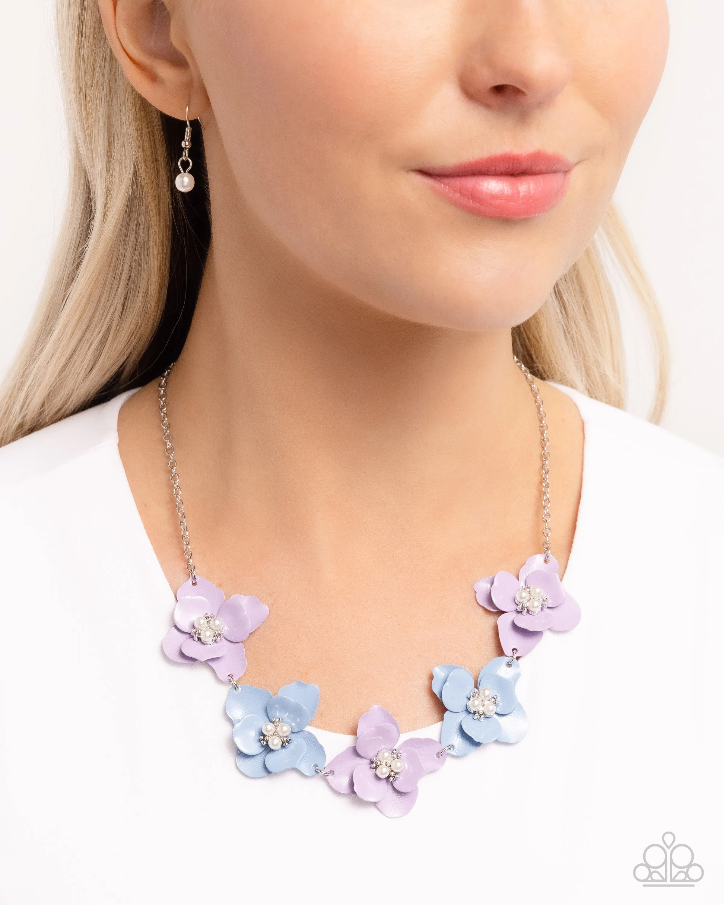 Pastel Pizzazz - Purple - and Blue Painted Flower Pearl Center Paparazzi Necklace