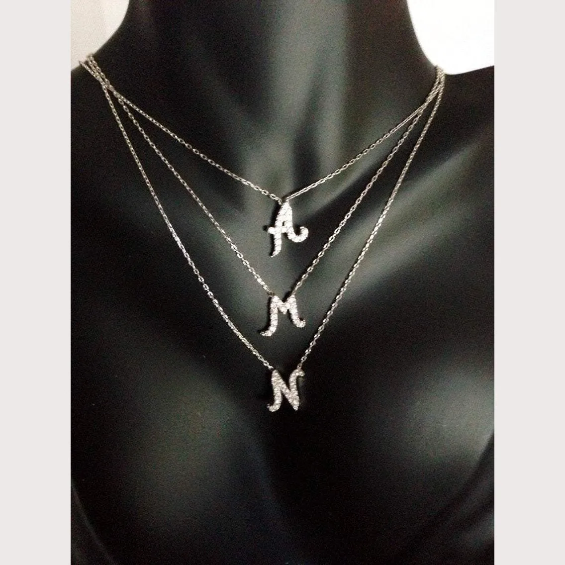 Pave (N) Initial Necklace