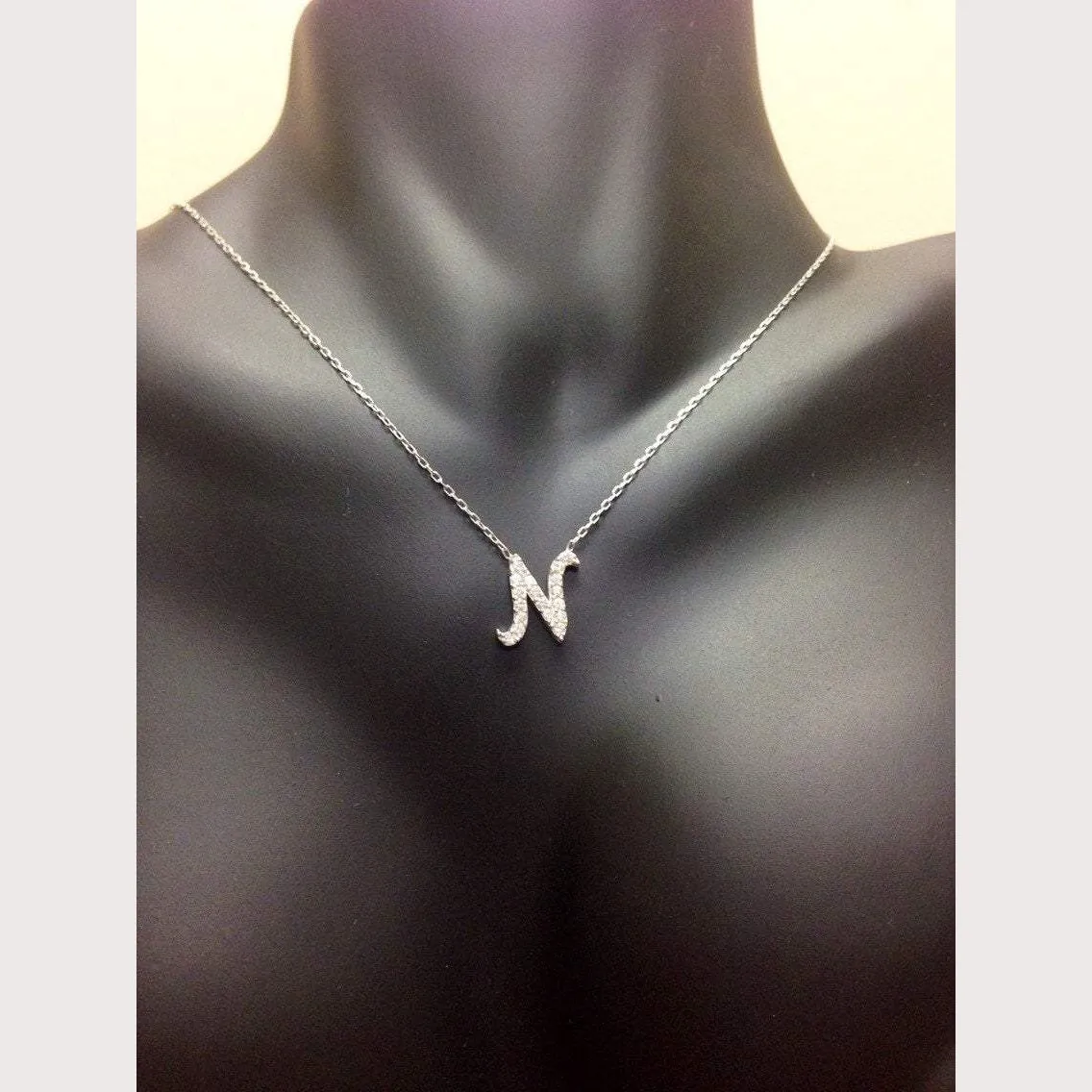 Pave (N) Initial Necklace
