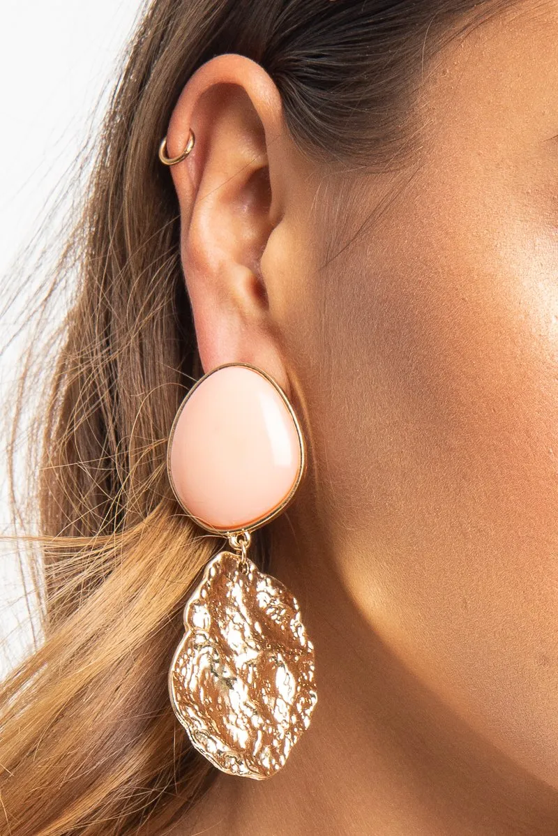Peach Round Metal Drop Down Earrings - Jacobi