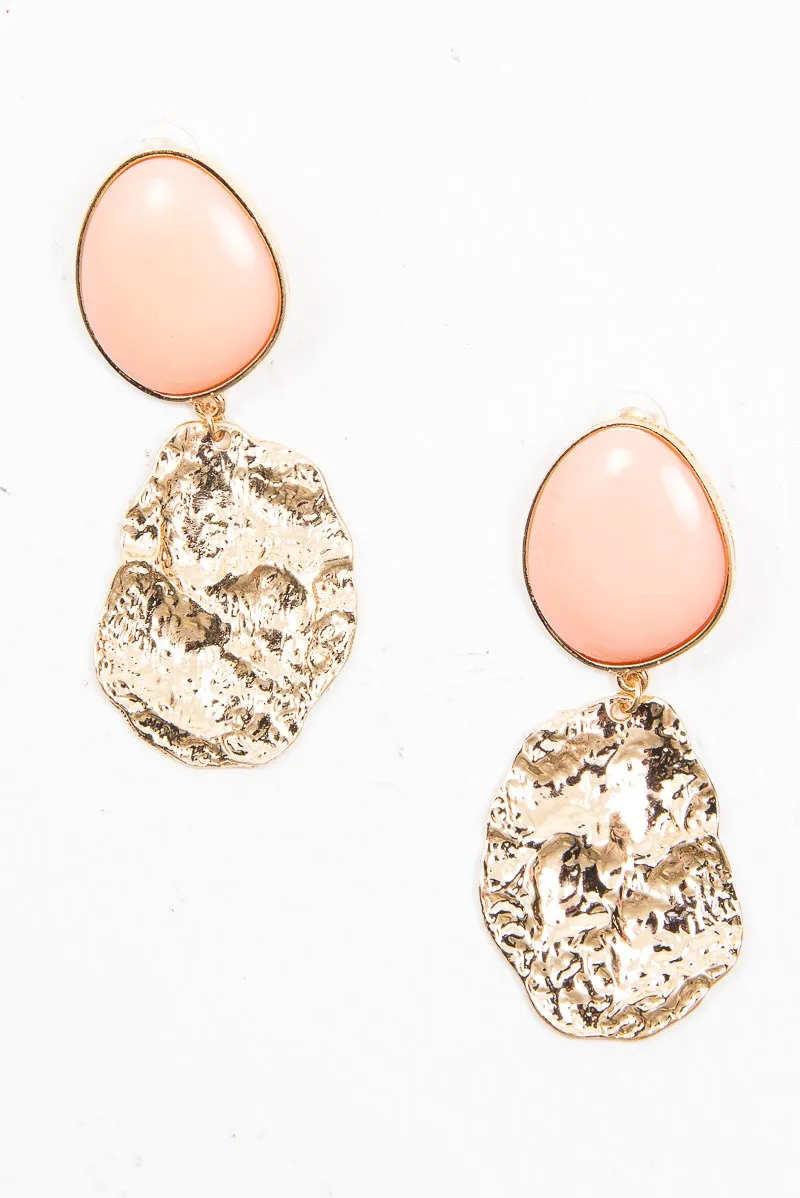 Peach Round Metal Drop Down Earrings - Jacobi