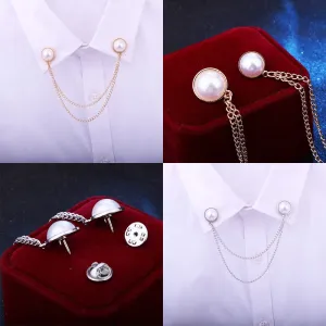 PEARL RHINESTONE MEN WOMEN JEWELRY PINS BROOCHES SHIRT BLOUSE TASSEL LAPEL PINS COLLAR NEEDLE METAL CHAIN BROOCHES ACCESSORIES