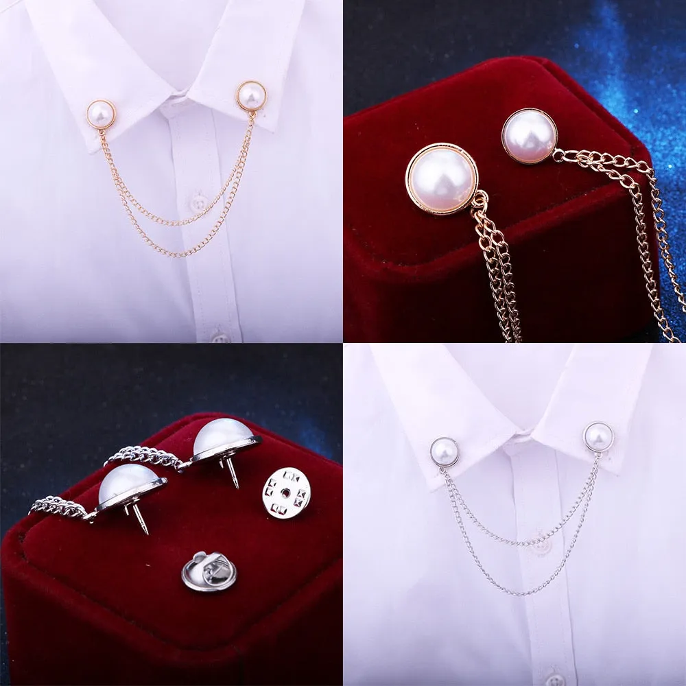 PEARL RHINESTONE MEN WOMEN JEWELRY PINS BROOCHES SHIRT BLOUSE TASSEL LAPEL PINS COLLAR NEEDLE METAL CHAIN BROOCHES ACCESSORIES