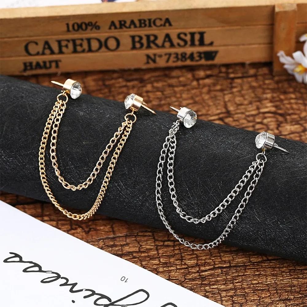 PEARL RHINESTONE MEN WOMEN JEWELRY PINS BROOCHES SHIRT BLOUSE TASSEL LAPEL PINS COLLAR NEEDLE METAL CHAIN BROOCHES ACCESSORIES