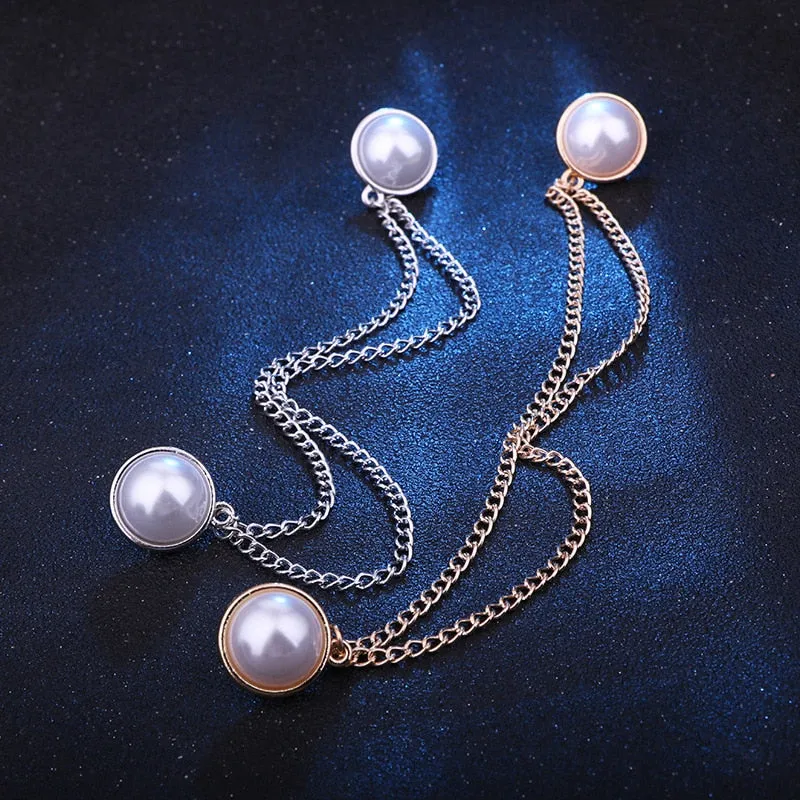 PEARL RHINESTONE MEN WOMEN JEWELRY PINS BROOCHES SHIRT BLOUSE TASSEL LAPEL PINS COLLAR NEEDLE METAL CHAIN BROOCHES ACCESSORIES