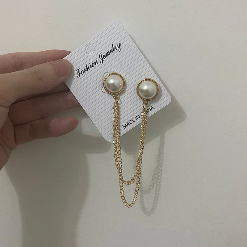 PEARL RHINESTONE MEN WOMEN JEWELRY PINS BROOCHES SHIRT BLOUSE TASSEL LAPEL PINS COLLAR NEEDLE METAL CHAIN BROOCHES ACCESSORIES