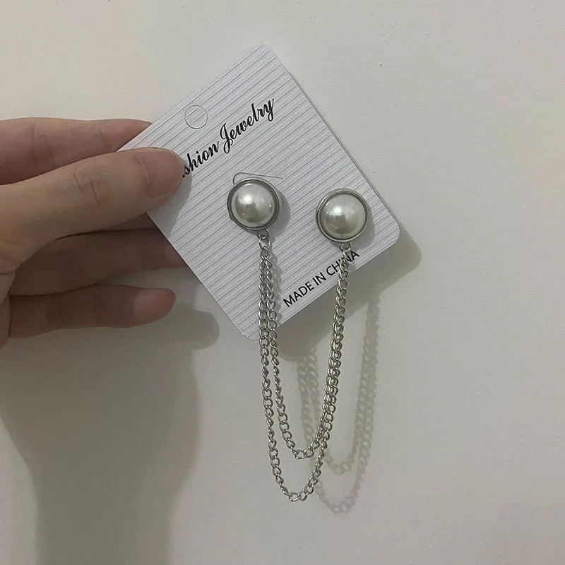 PEARL RHINESTONE MEN WOMEN JEWELRY PINS BROOCHES SHIRT BLOUSE TASSEL LAPEL PINS COLLAR NEEDLE METAL CHAIN BROOCHES ACCESSORIES