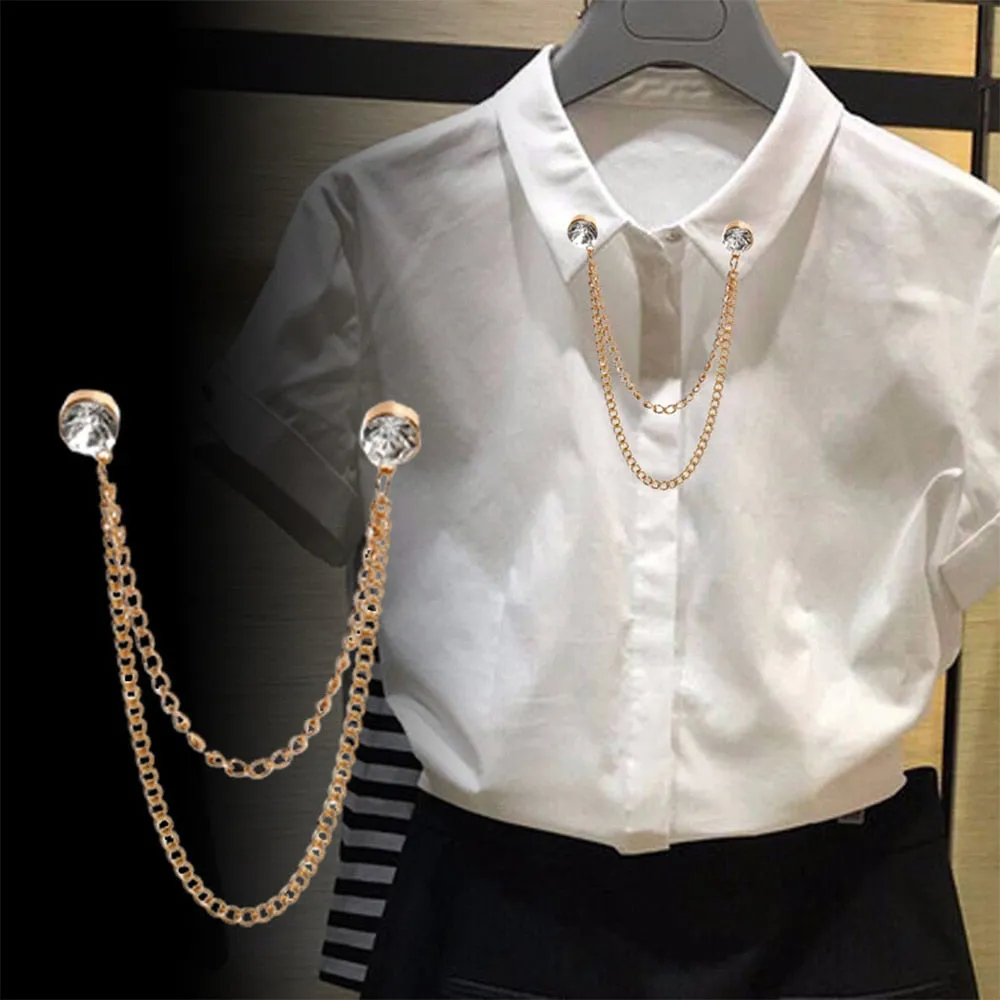 PEARL RHINESTONE MEN WOMEN JEWELRY PINS BROOCHES SHIRT BLOUSE TASSEL LAPEL PINS COLLAR NEEDLE METAL CHAIN BROOCHES ACCESSORIES