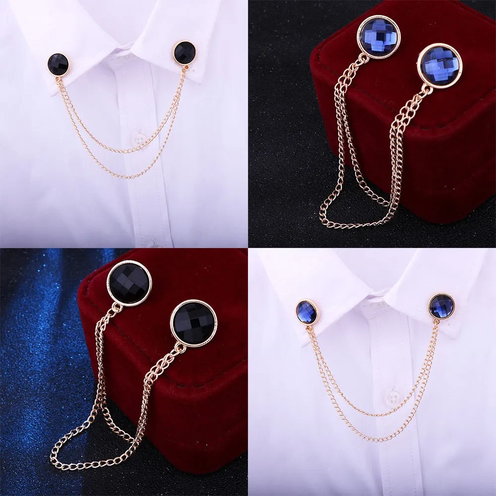 PEARL RHINESTONE MEN WOMEN JEWELRY PINS BROOCHES SHIRT BLOUSE TASSEL LAPEL PINS COLLAR NEEDLE METAL CHAIN BROOCHES ACCESSORIES