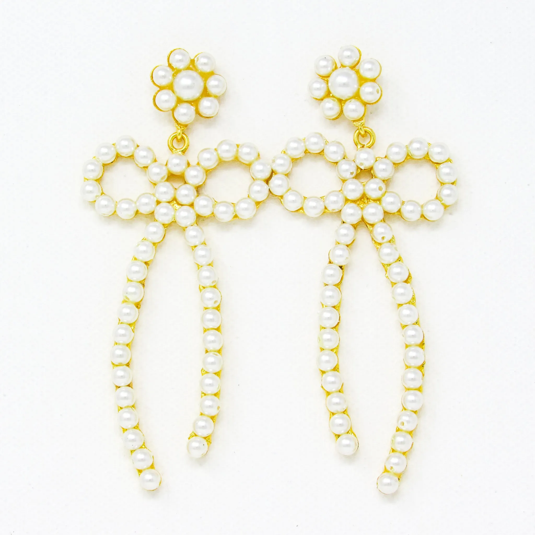 Pearly Single Bow Statement Earrings
