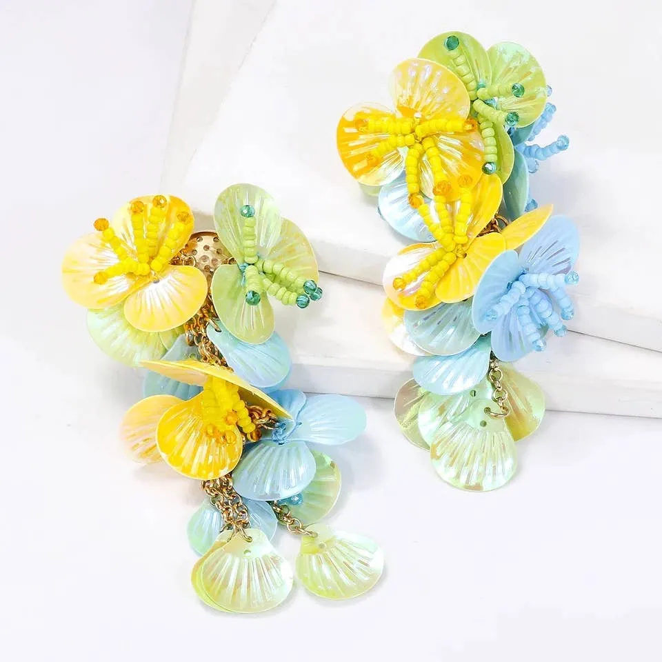 Petal Cascade Drop Statement Earrings