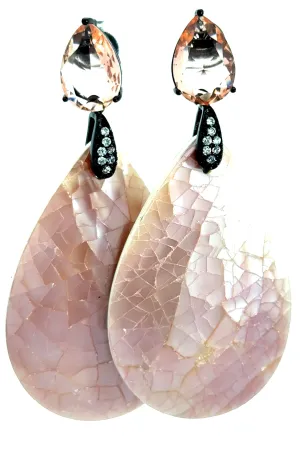 Pink Inlaid Mother Of Pearl Cubic Earrings