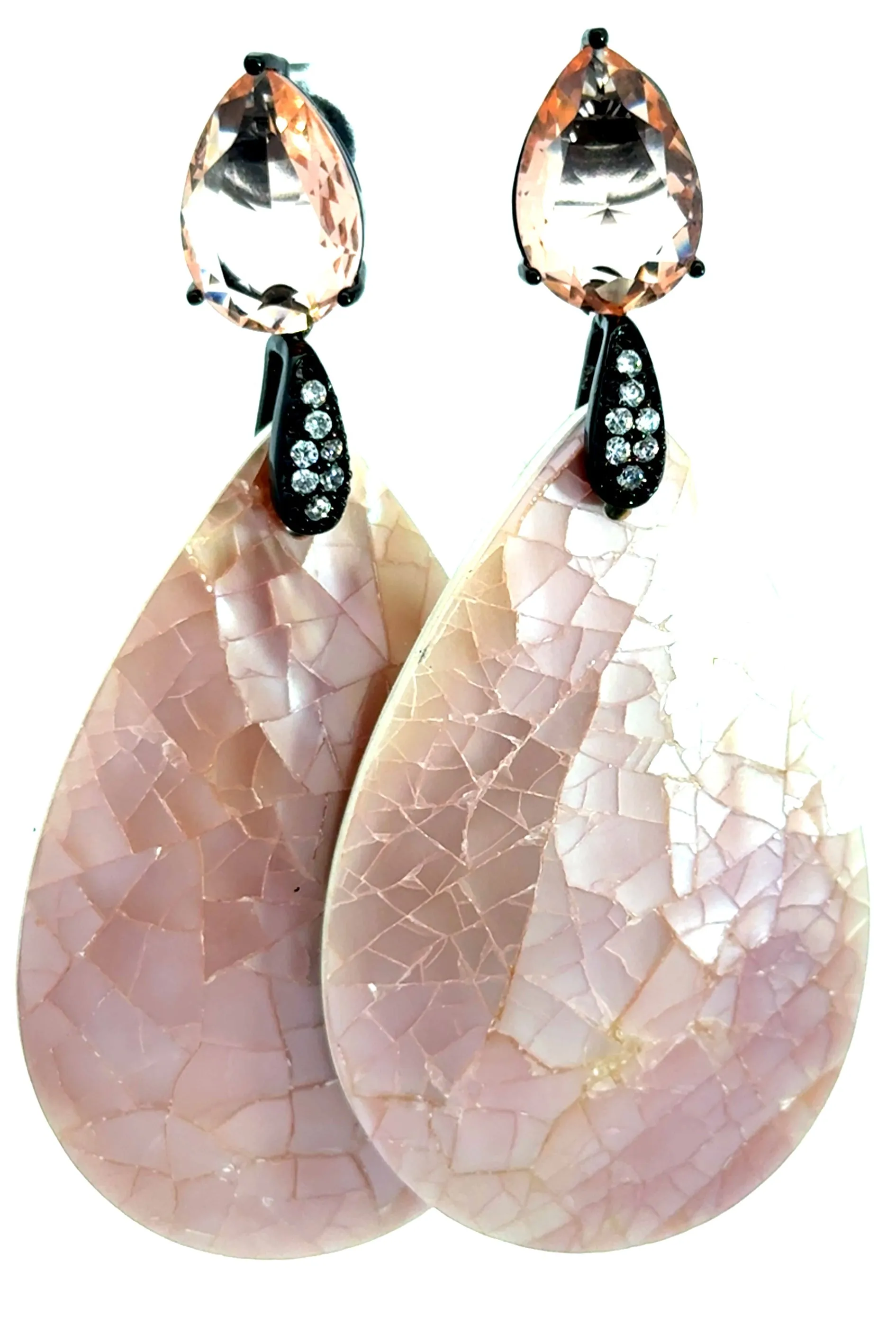 Pink Inlaid Mother Of Pearl Cubic Earrings