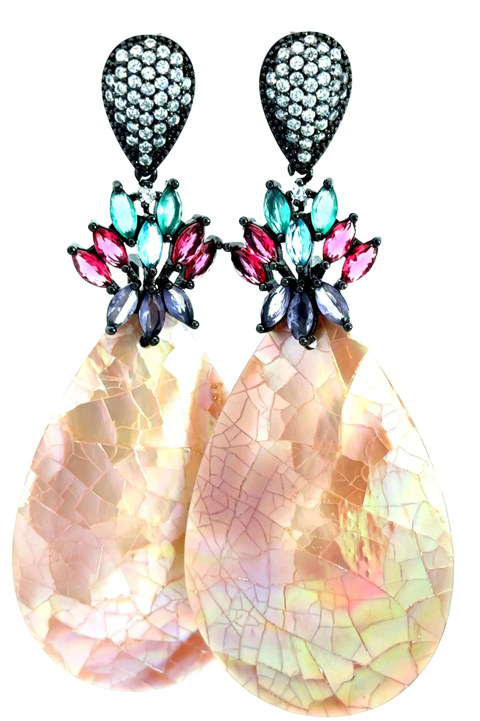 Pink Inlaid Mother Of Pearl Cubic Earrings