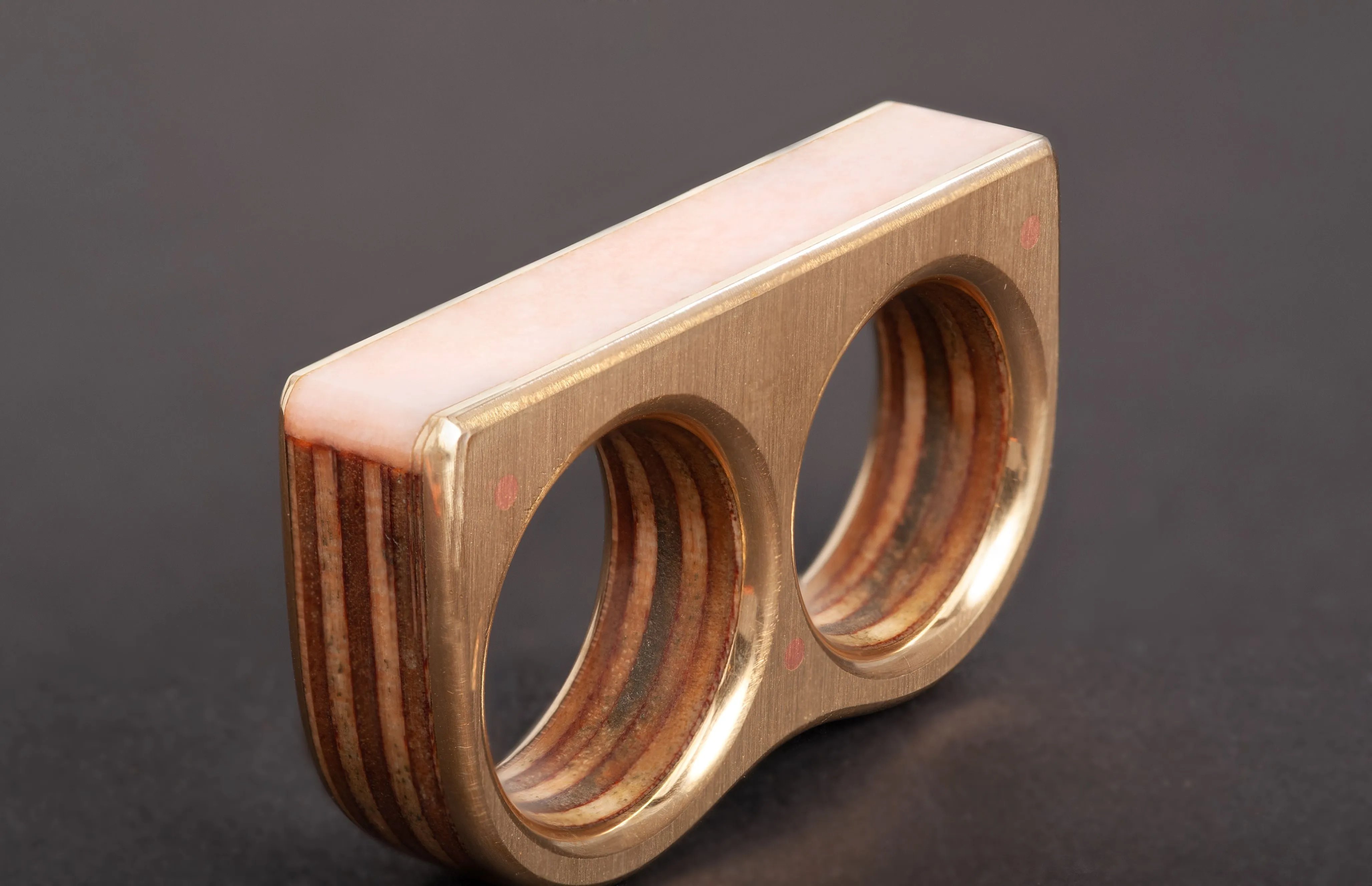 Pink Opal & Brass Two Finger Ring