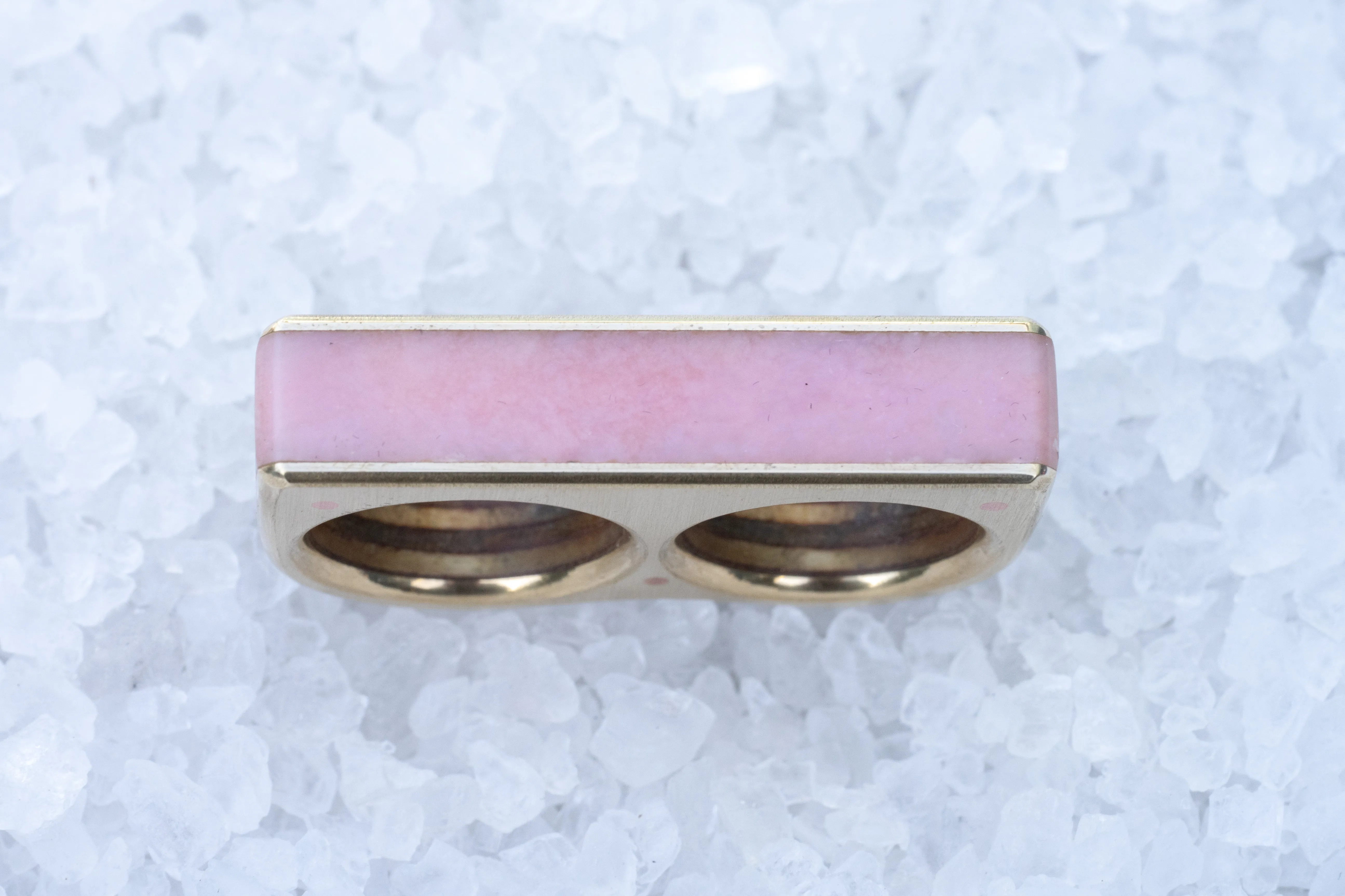 Pink Opal & Brass Two Finger Ring