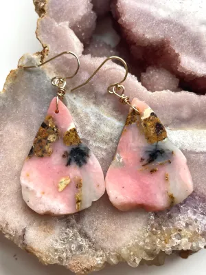 Pink Opal Gold Filled Statement Crystal Gemstone Earrings