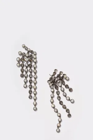 Pixelated Fringes Earrings - Pearl, White Zircon & Black Sheen Moonstone