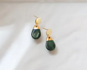 Porcelain and Gold Green Teardrop Drop Earrings