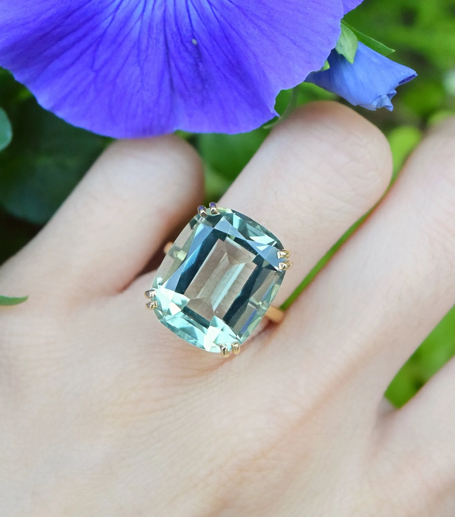 Prasiolite Cushion Ring