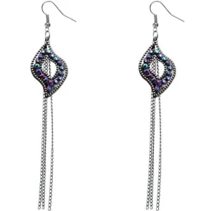 Purple Iridescent Beaded Fringe Chain Earrings
