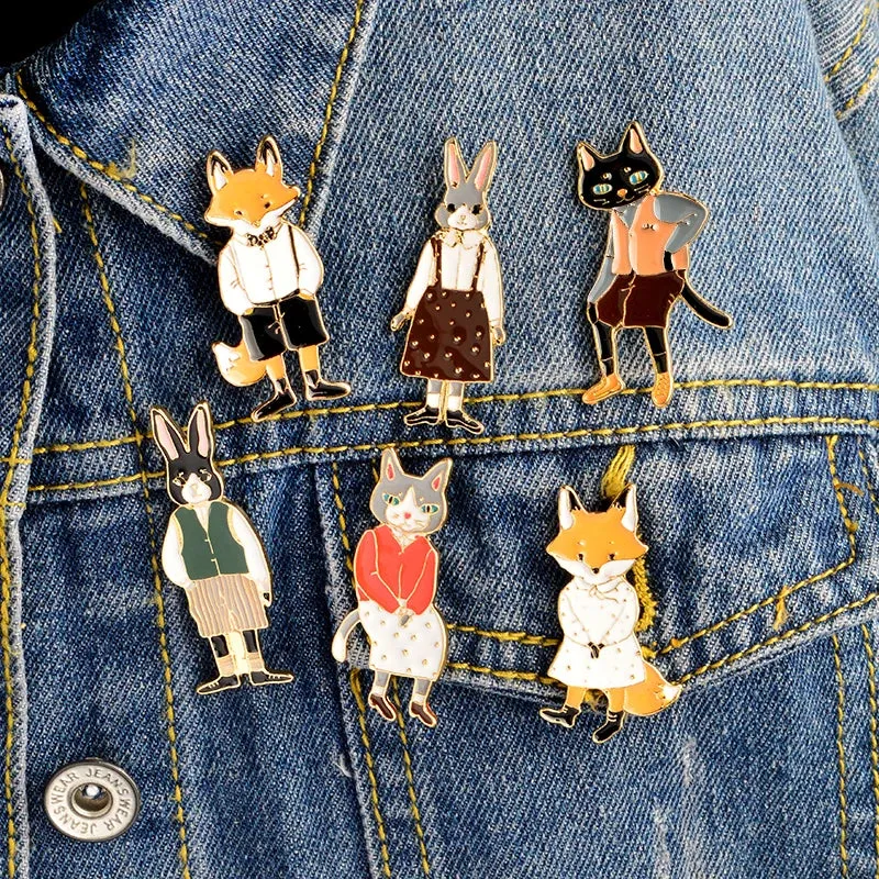 QIHE JEWELRY Pins and Bbrooches Rabbit/Fox/Cat Couple Enamel Pin Badges Hat Backpack Accessories Lovers Jewelry Gift for Lover