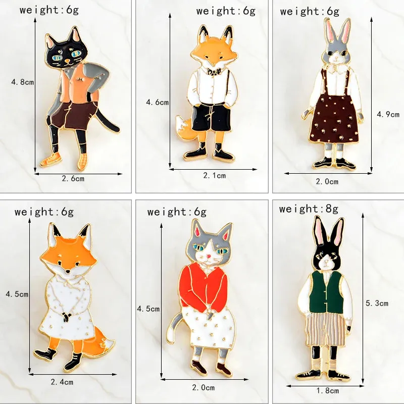 QIHE JEWELRY Pins and Bbrooches Rabbit/Fox/Cat Couple Enamel Pin Badges Hat Backpack Accessories Lovers Jewelry Gift for Lover
